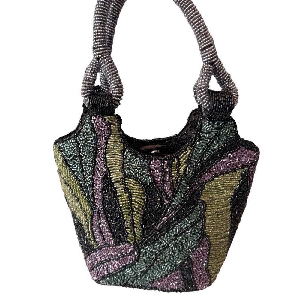 Elegant Beaded Handbag - Black, Purple, Gold, Silver-NWT